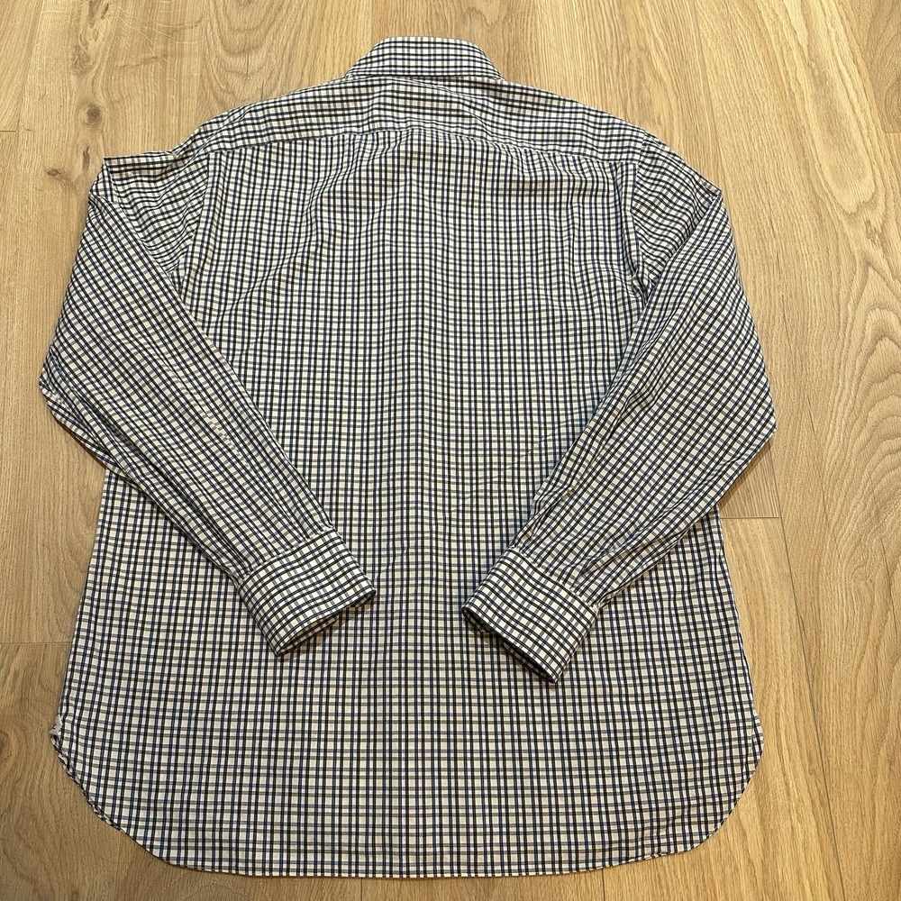 ISAIA Plaid Long Sleeve Button Up Shirt Blue Check Plaid 17 43‎ Made in Italy - Picture 8 of 8